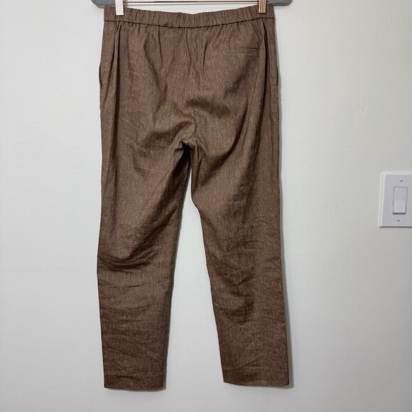 Theory Women's Treeca Pull-On Pant Size 6 Linen Blend Stretch Pockets Brown - Picture 3 of 6